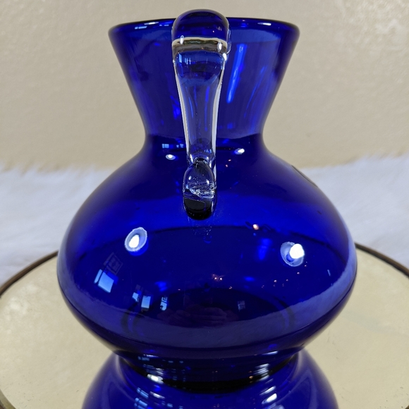 Polish Cobalt Blue Vase Art Glass Hand Blown  Double Handle - Picture 4 of 7